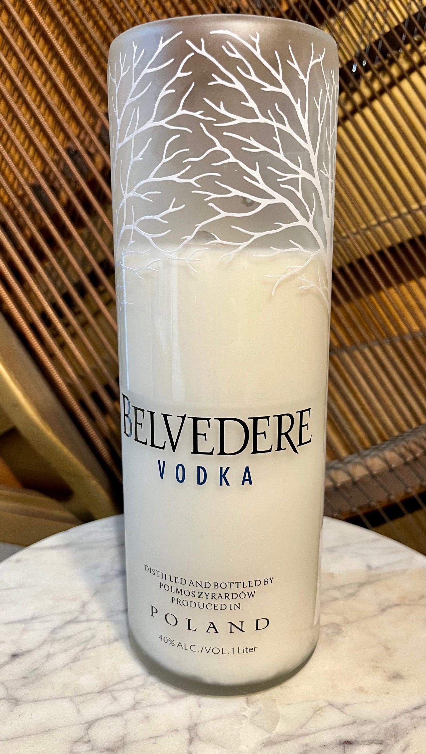 Upcycled Belvedere Vodka Bottle Candle
