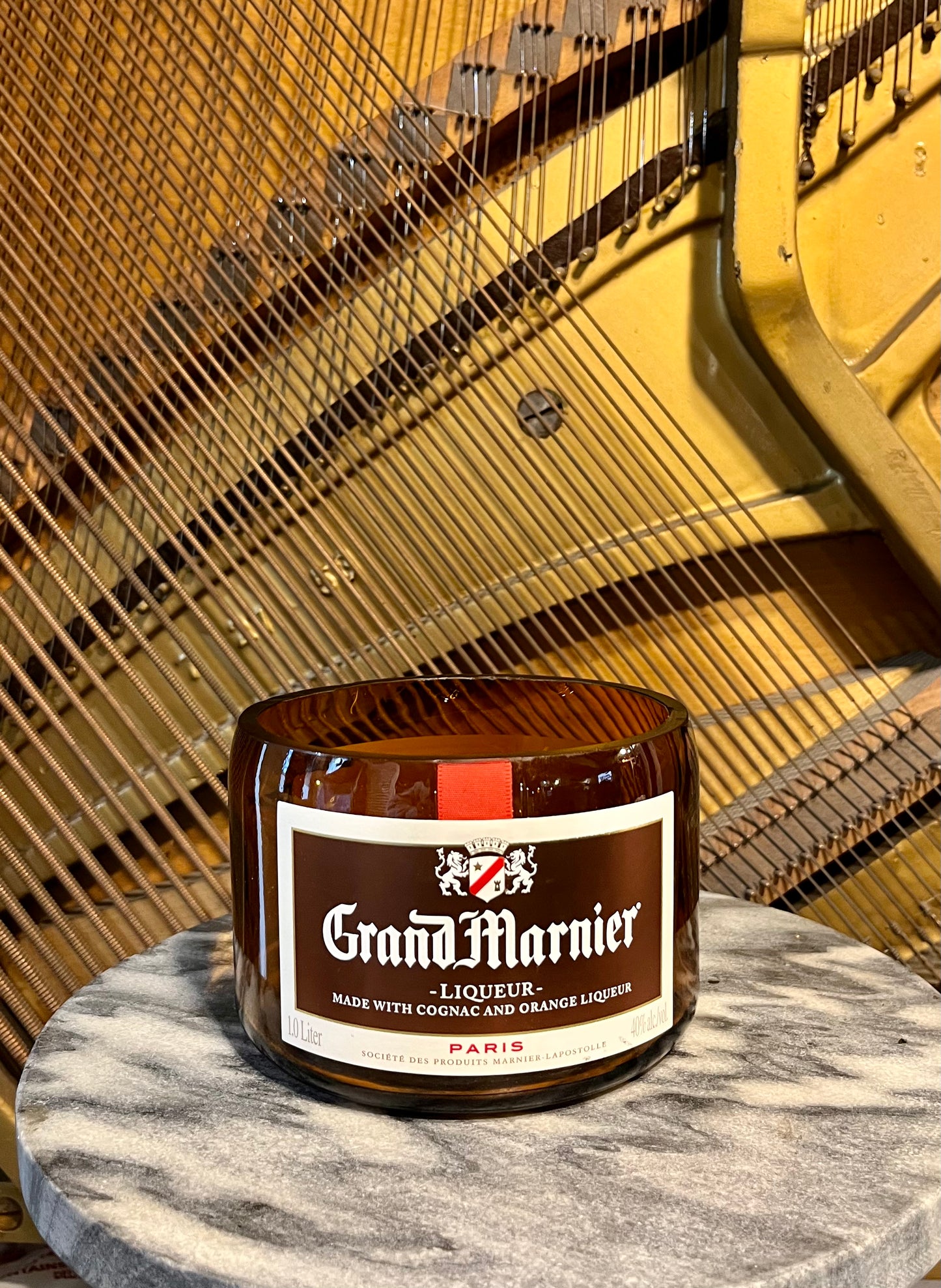 Upcycled Grand Marnier Bottle Candle with 3 Wicks