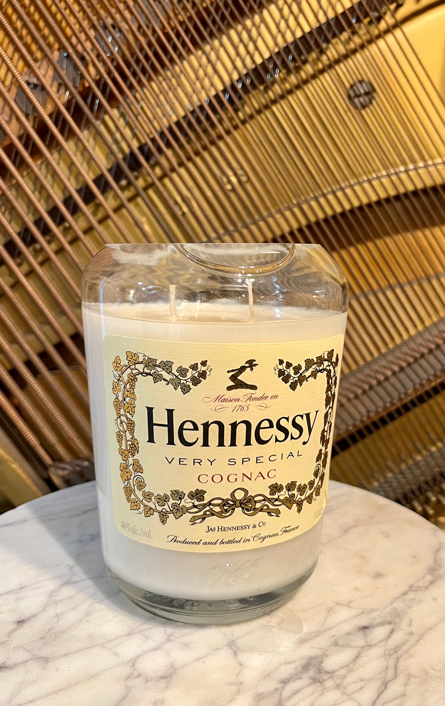 Upcycled Hennessy Bottle Candle with 2 Wicks