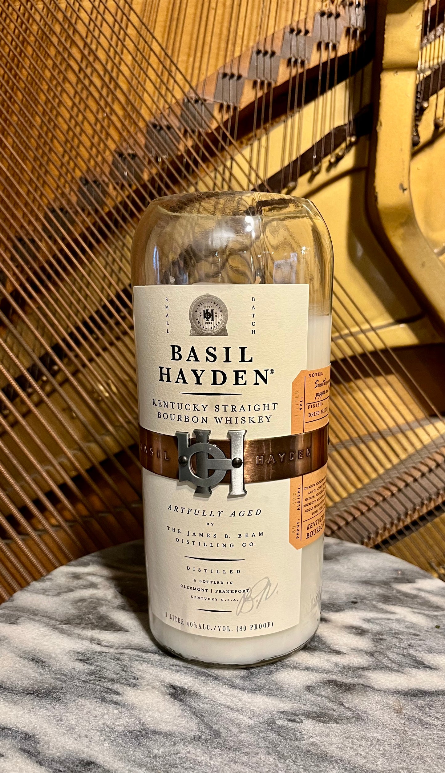 Upcycled Basil Hayden Whiskey Bottle Candle